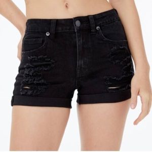 Aeropostale High Rise Midi Black Jean Shorts Distressed Cuffed Hem Size …